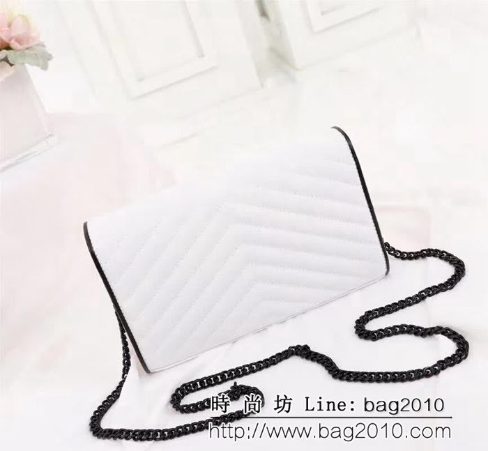 YSL聖羅蘭 黑白配魚子醬牛皮V紋刺繡 鏈條包 26813 YAS1038